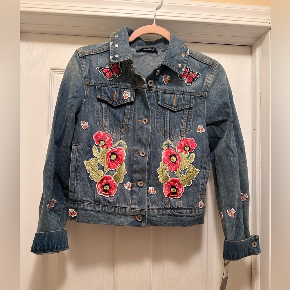 NWT Bagatelle Denim Jacket- Floral and Butterfly Patchwork